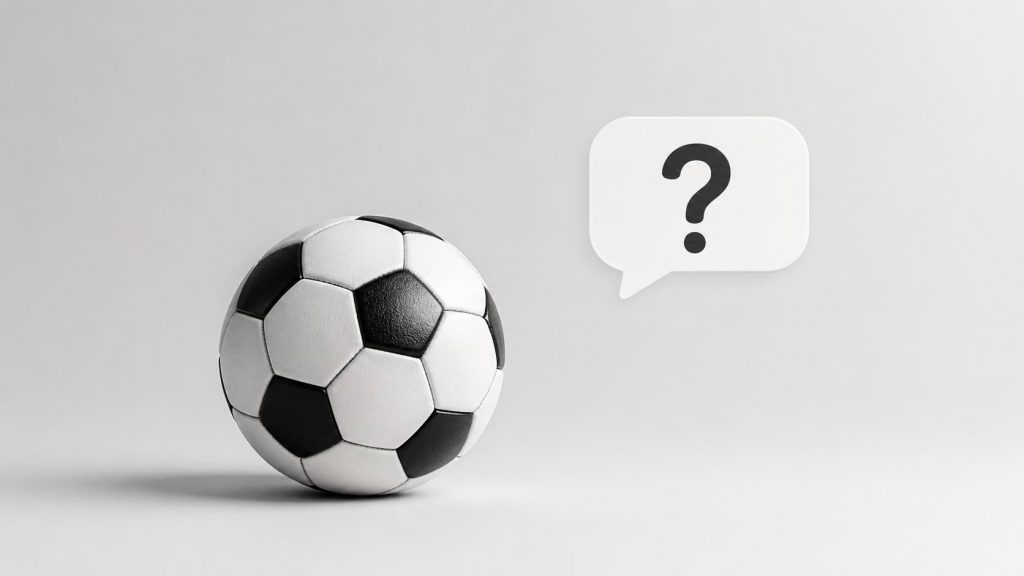Minimal FAQ image featuring a soccer ball and a question mark speech bubble on a clean light background.