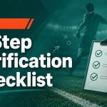 3-Step Verification Checklist football graphic featuring a soccer field, checklist clipboard, football, and tactical elements.