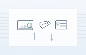 Illustration for the Odds section with a chart and magnifying glass, price tag icon, and arrows showing movement (no numbers).