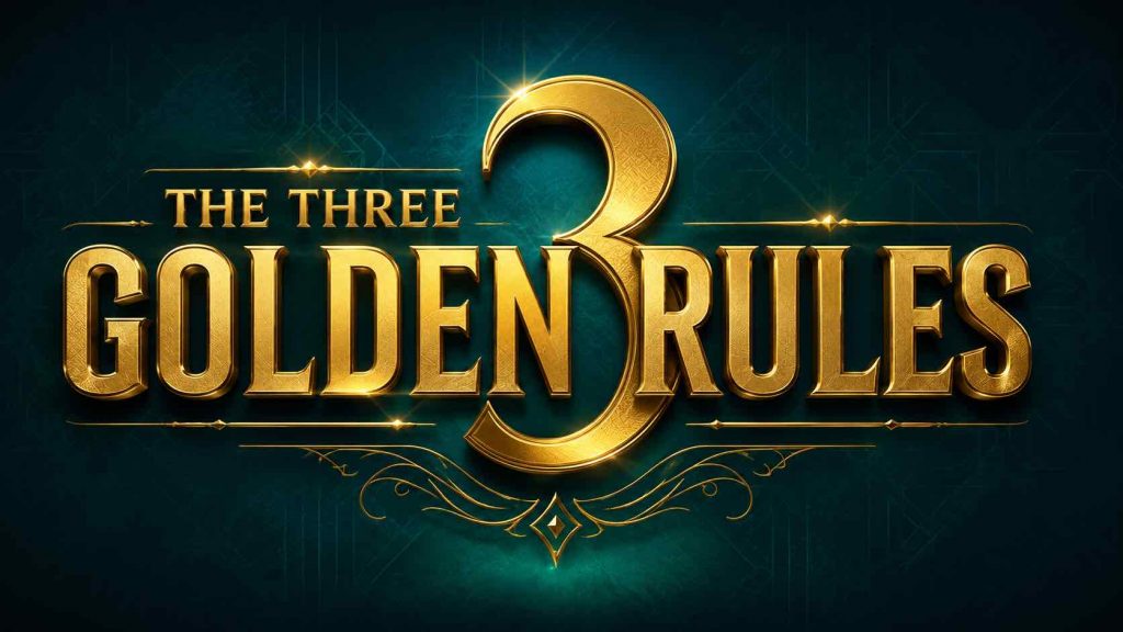 Illustration of "The Three Golden Rules" in gold text on a textured background, concept of strategic guidelines for account management.