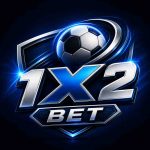 Blue and silver 1X2 bet graphic with a soccer ball, shield-style badge, and bold lettering on a dark background.