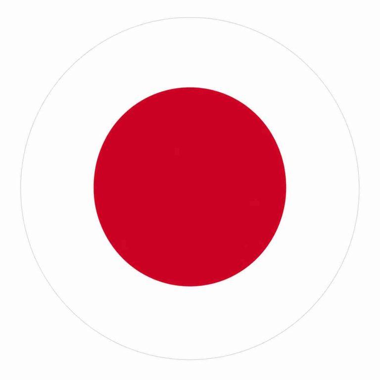 Round Japan national flag icon with a red circle centered on a white background.